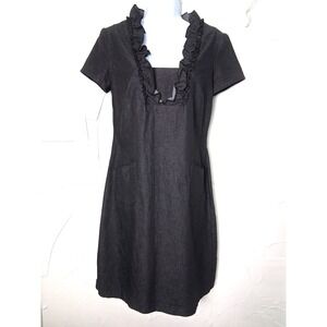 Black Denim Ruffle Midi Fit & Flare Dress Size‎ 6 Office Siren Corp Core